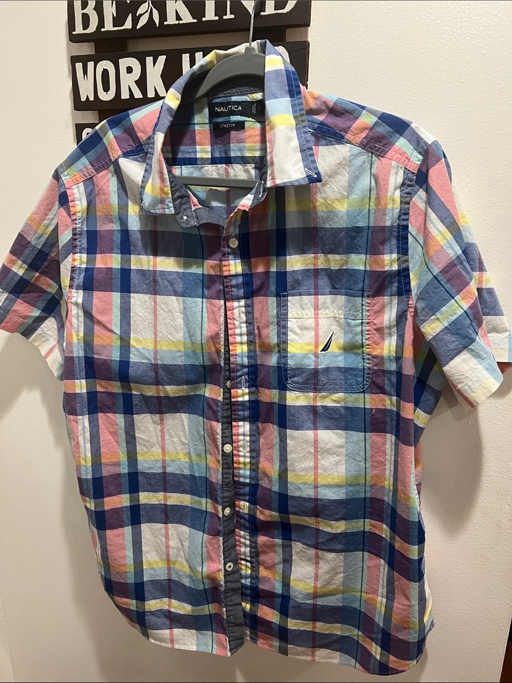 Nautica Men’s Short-Sleeve Plaid Button-Down Shirt - Blue, Pink, Yellow